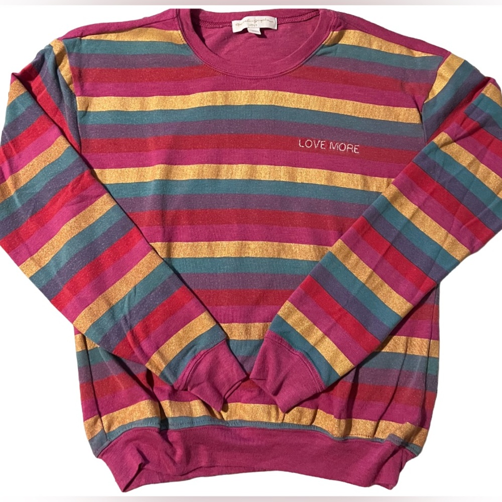 Spiritual Gangster Love More Rainbow Stripe Gold Metallic top Sz Medium